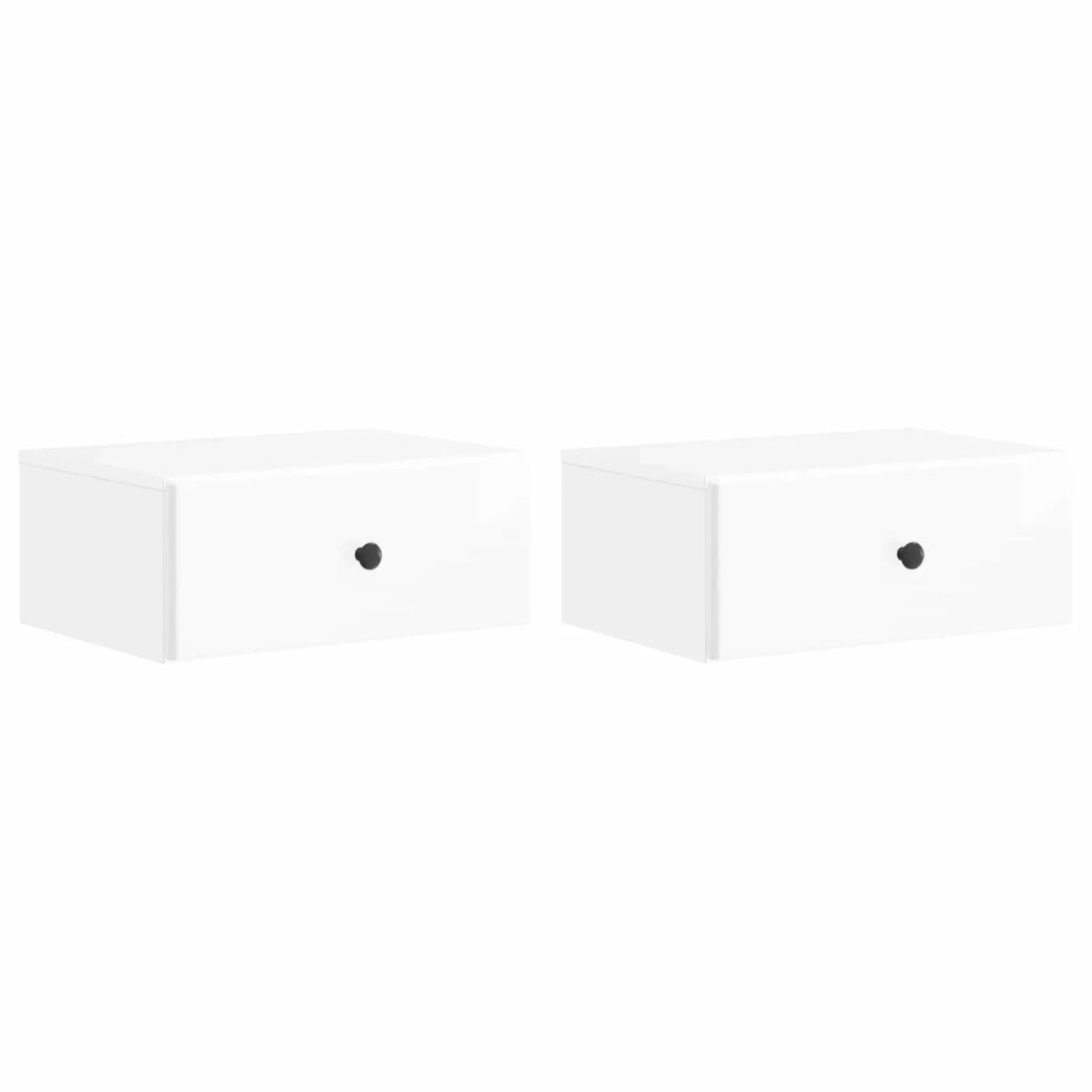 Set di 2 Comodini | Armadio da Notte | Mobiletto da notte a muro Bianco Lucido 49 x 34,5 x 20 cm