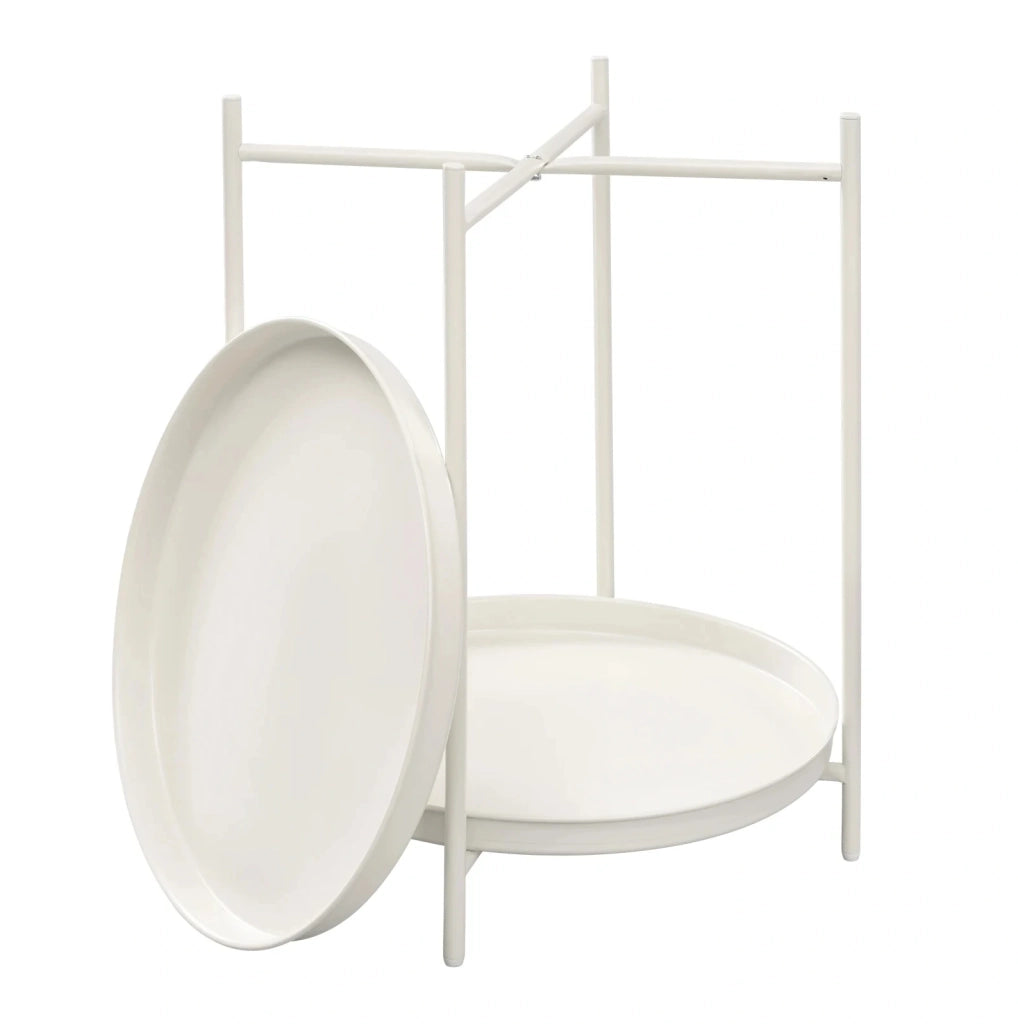 Tavolino rotondo da salotto Ø 44 cm con 2 ripiani rimovibili in metallo bianco crema HOMVRA