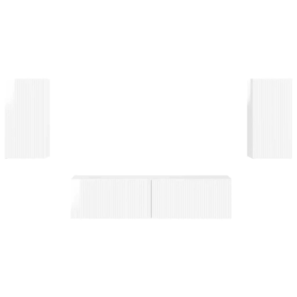 Set mobile TV 4 pz | Armadietto TV | Mobile Porta TV Bianco Lucido Legno multistrato