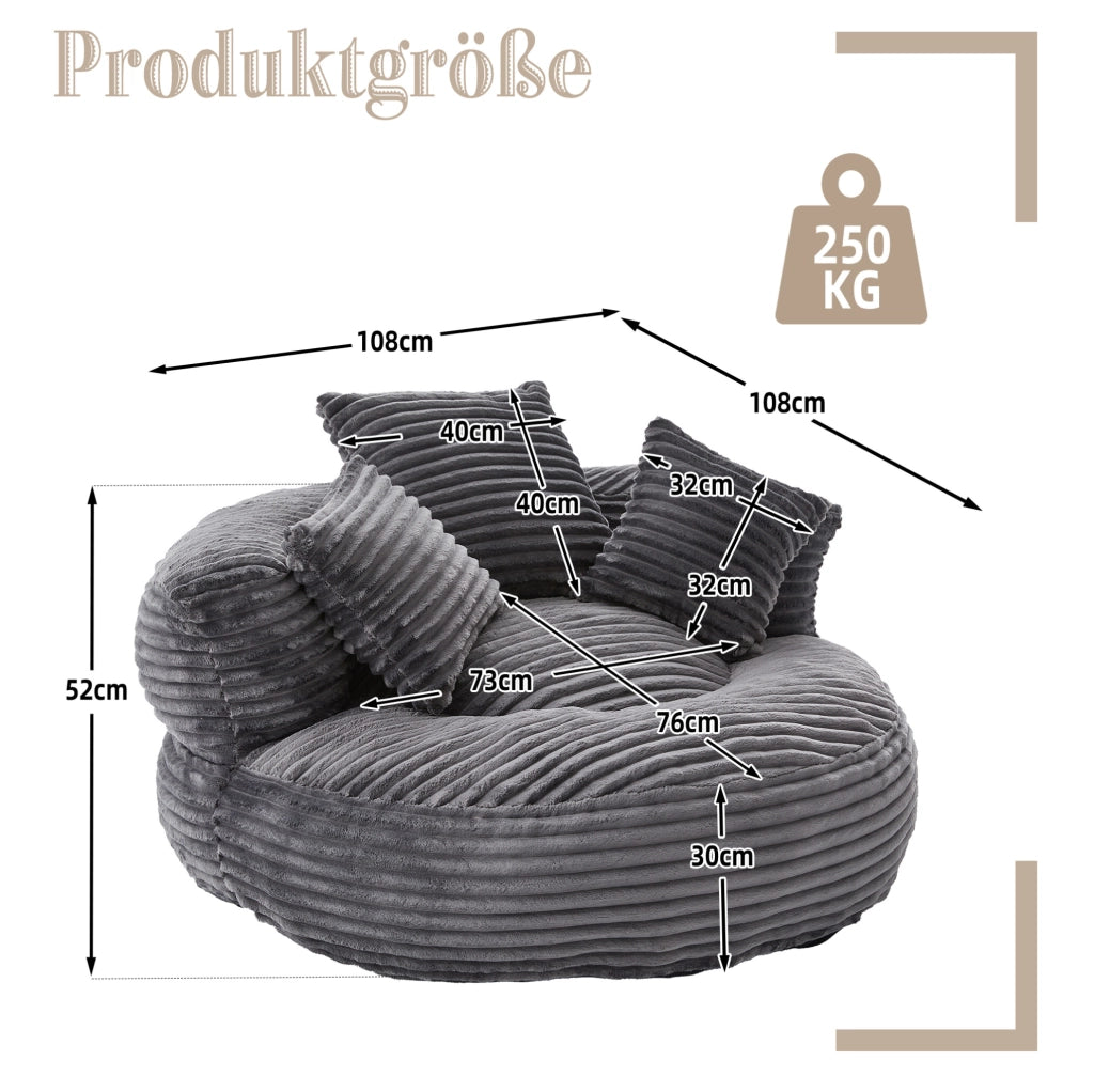 Poltrona sacco oversize in velluto a coste grigio scuro con schienale alto HOMVRA