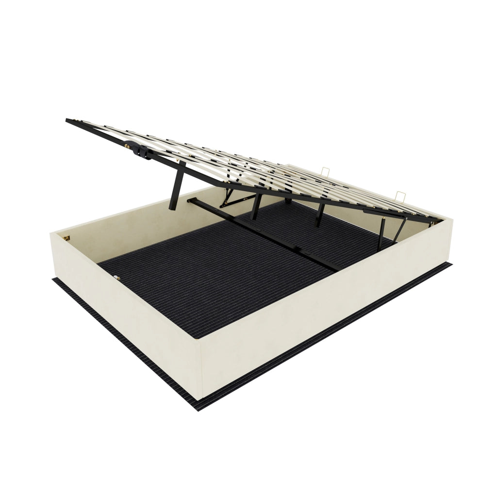 Letto contenitore 140x200 cm in tessuto e metallo beige con materasso