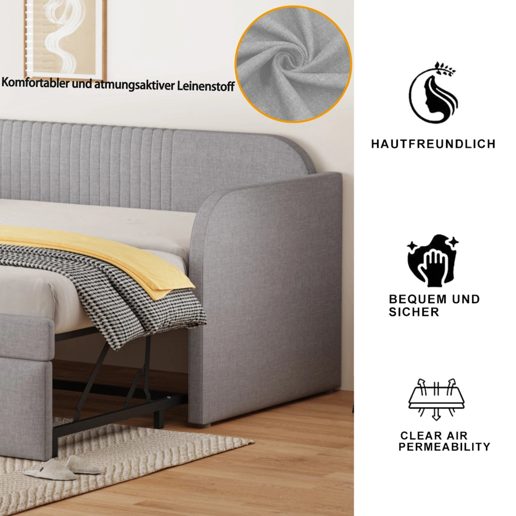 letto imbottito lino grigio chiaro 90 x 190 cm