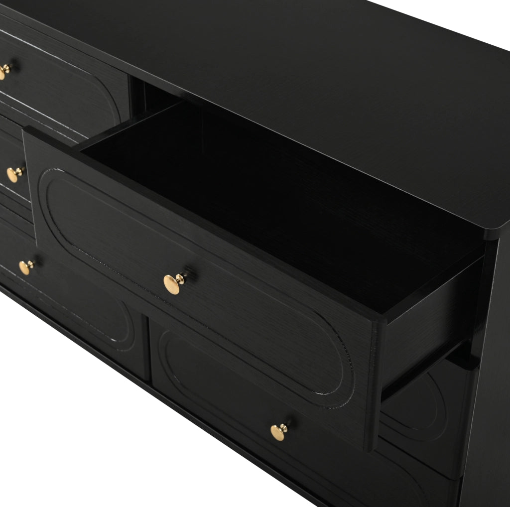 Credenza con 6 cassetti e piedini in metallo in MDF e truciolare nera