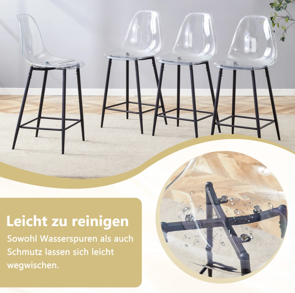 Set di sgabelli da bar neri con seduta trasparente