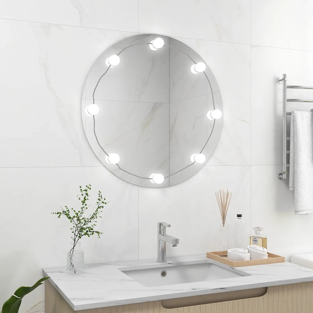 Specchio da Parete Rotondo con Luci LED-Specchio a Muro-Specchio Decorativo in Vetro 194993