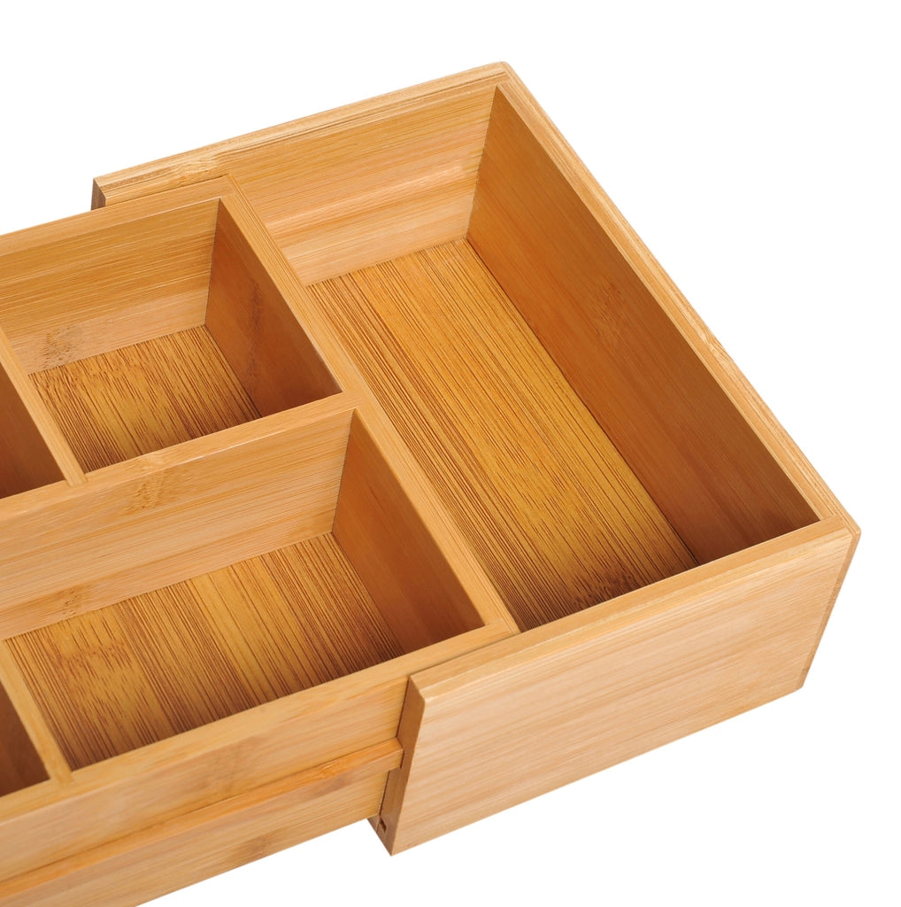 Organizer in Bambù Naturale Estensibile 24,6 x 17,6 x 7 cm per Cassetti con 5-7 Scomparti