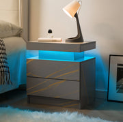 Comodino moderno DESMIU con luci LED regolabili e 2 cassetti, colore grigio oro