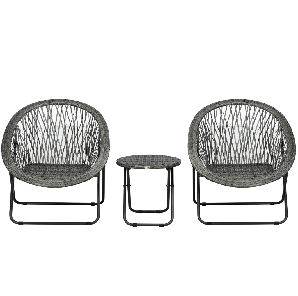 Set da balcone pieghevole grigio con tavolino e 2 sedie