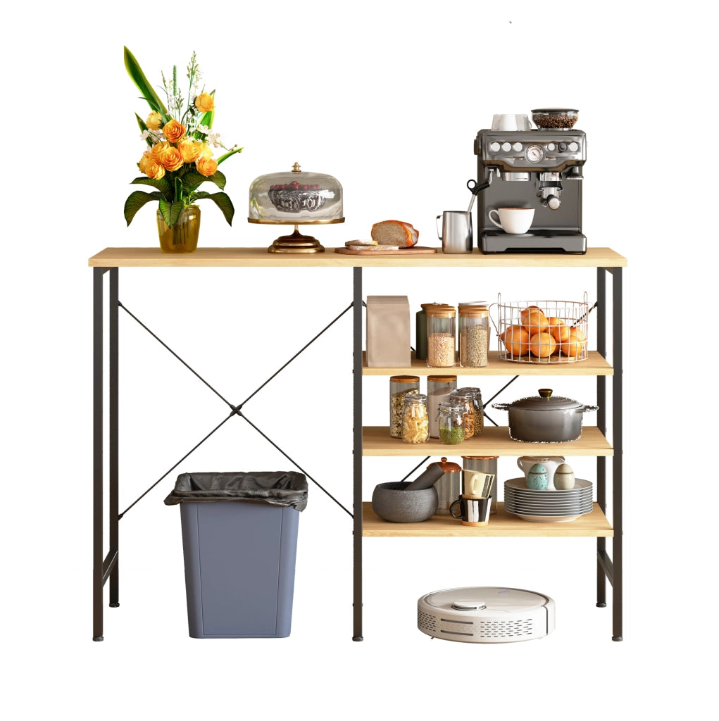 Tavolo Organizer Multifunzionale 120x40x85,5 cm con Struttura Metallica Nera e Piano Effetto Legno, Montaggio Flessibile per Cucina e Soggiorno