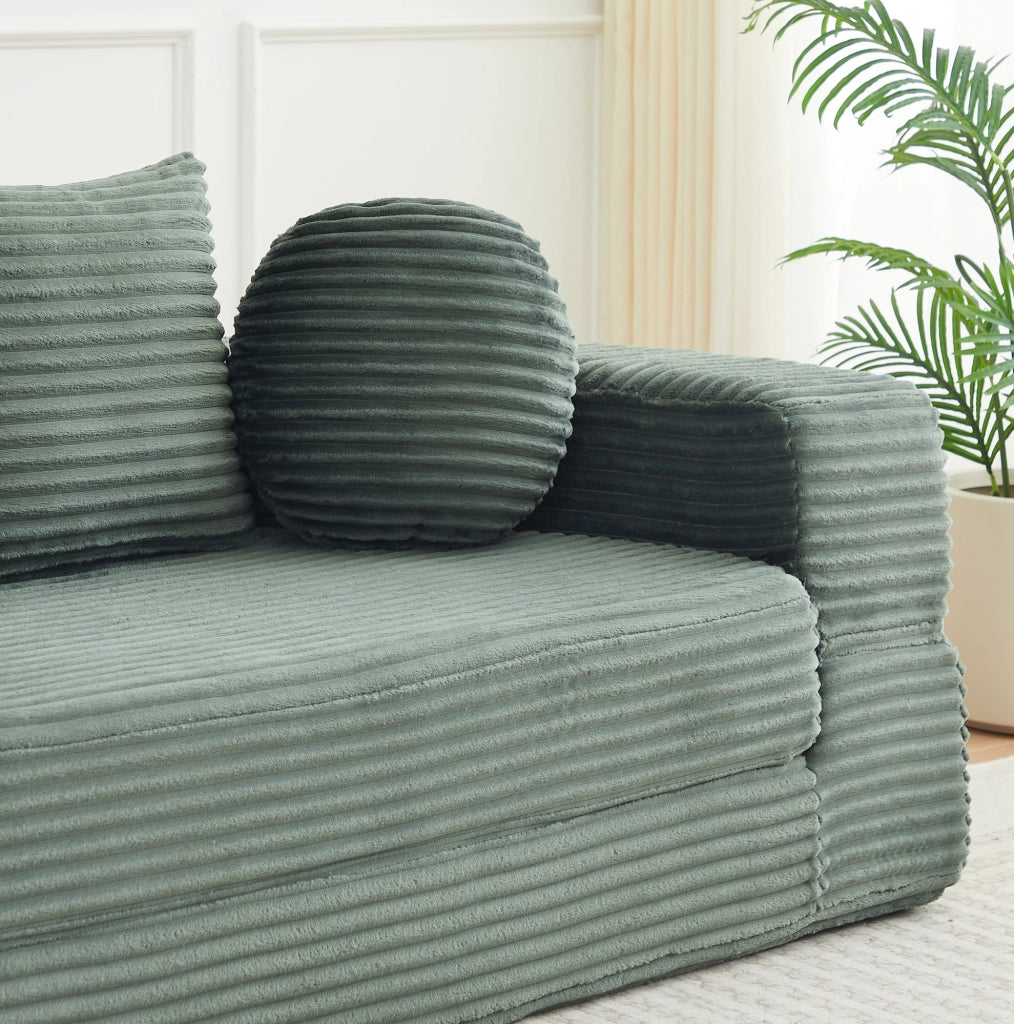 Divano-letto 4-in-1 in schiuma con rivestimento in velluto a coste, versatile per spazi compatti, trasforma in divano semicircolare o lettino rotondo