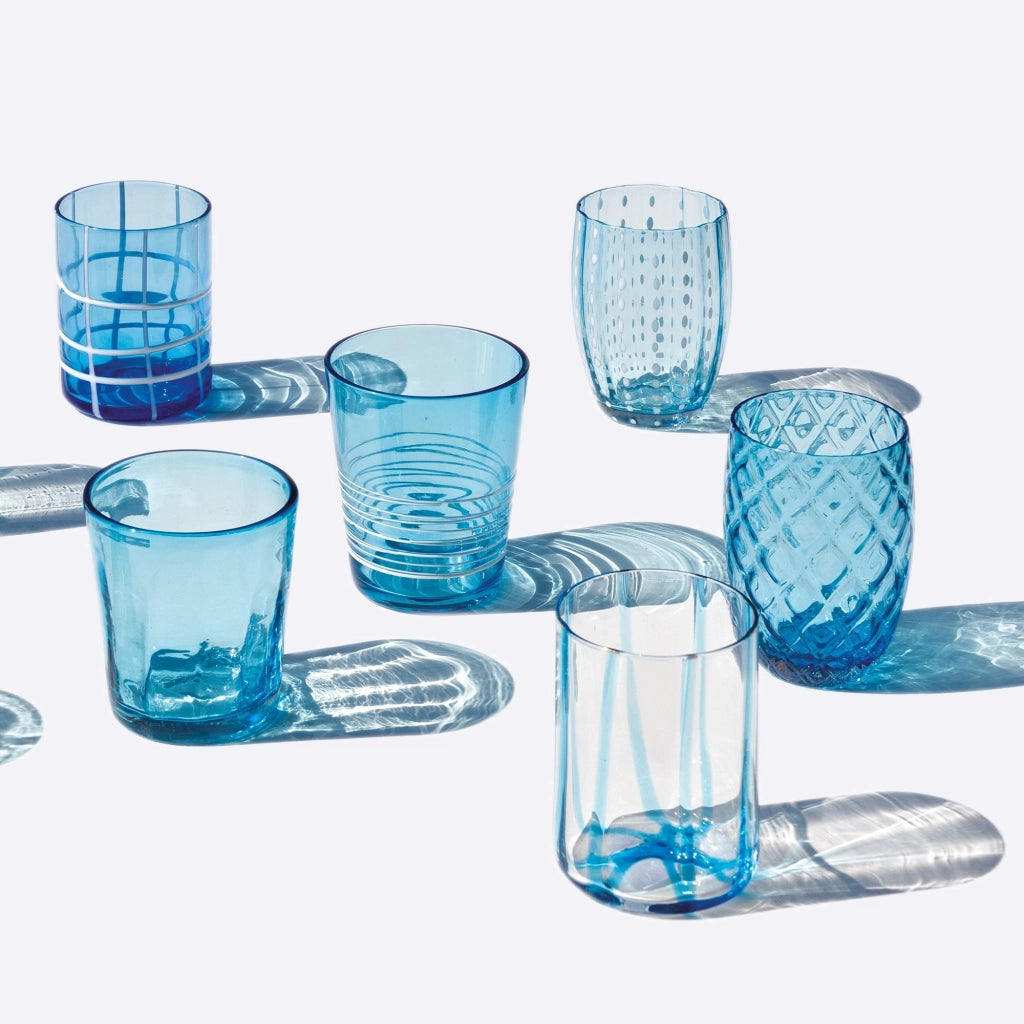 Zafferano Melting Pot Set 6 Bicchieri Monocolore - Acquamarina - Vetro Soffiato a Mano, 32 cl - Tumbler Artigianali per Acqua e Cocktail