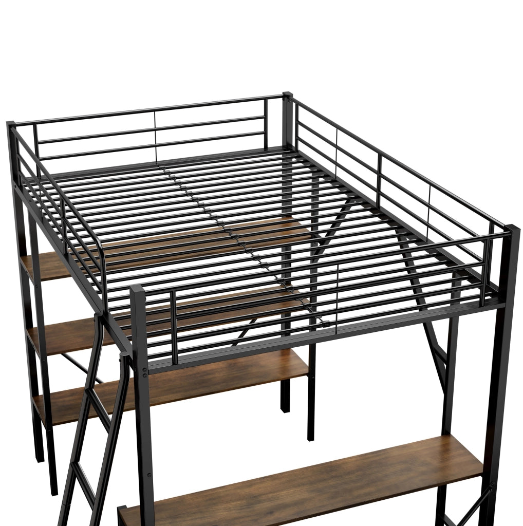LETTO a soppalco 90x200 cm con scrivania e 3 ripiani, metallo nero