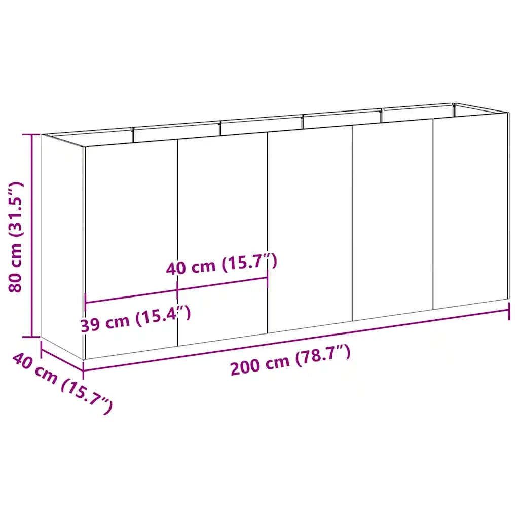 Fioriera-Vaso-Contenitore per Piante 200x40x80 cm in Acciaio Inox