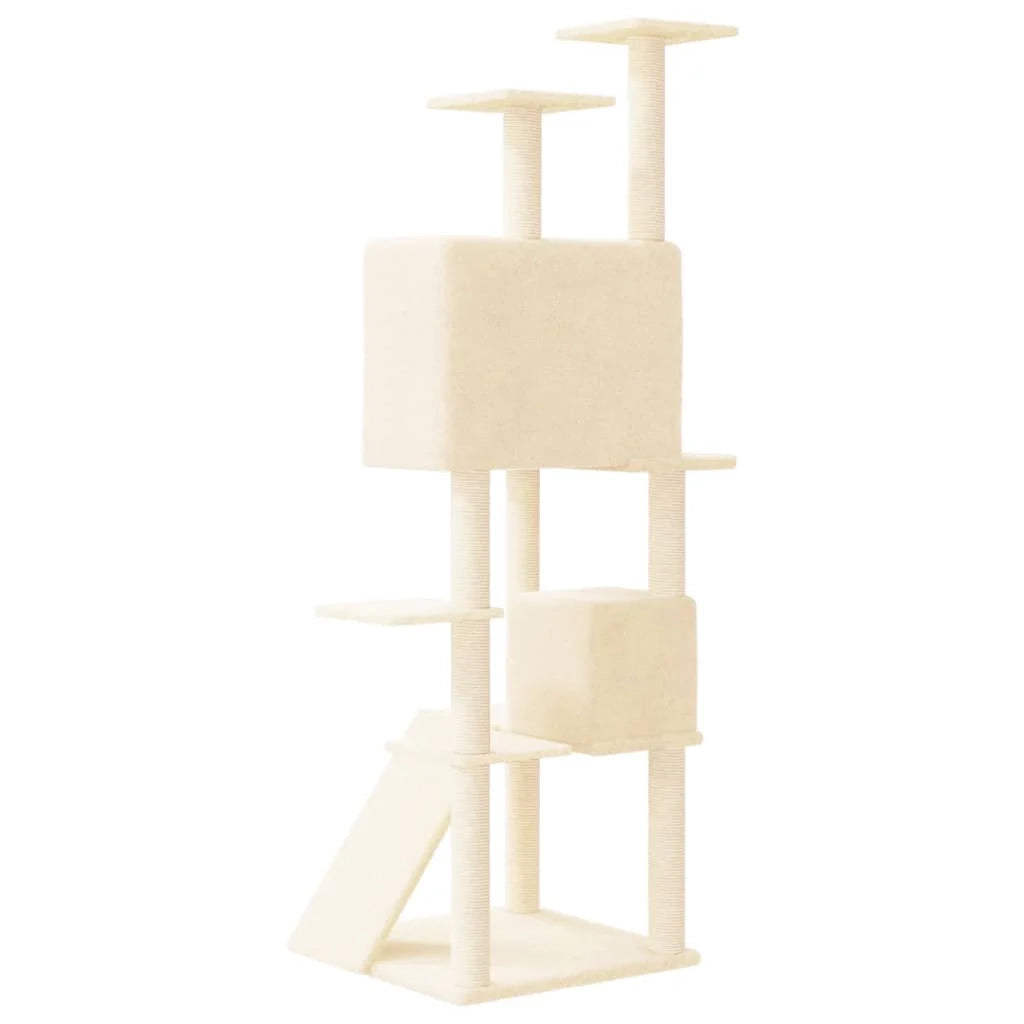 Tiragraffi per gatti torre per arrampicata giocattolo piattaforma per arrampicata con tiragraffi in sisal 153 cm crema 02_0022483