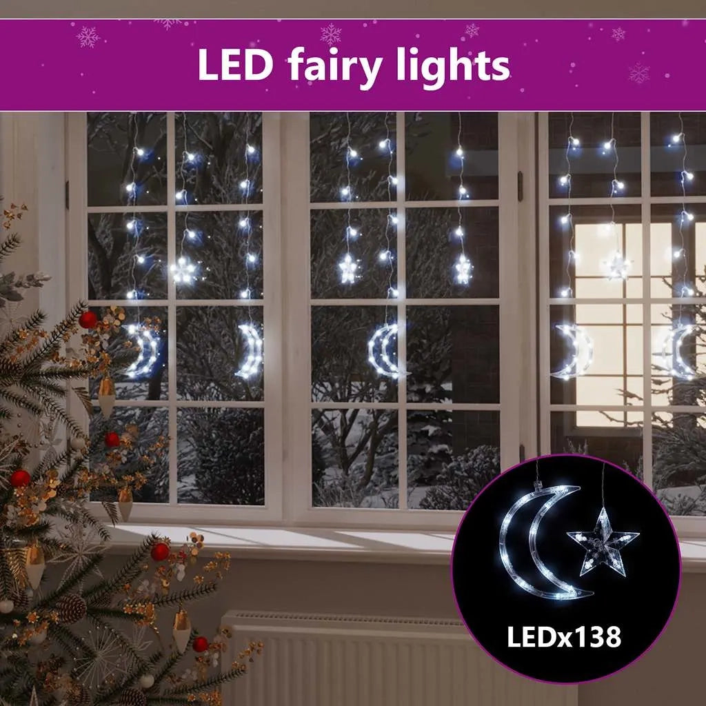 Luci Fatate Stella e Luna con Telecomando 138 LED Bianco Freddo 328795