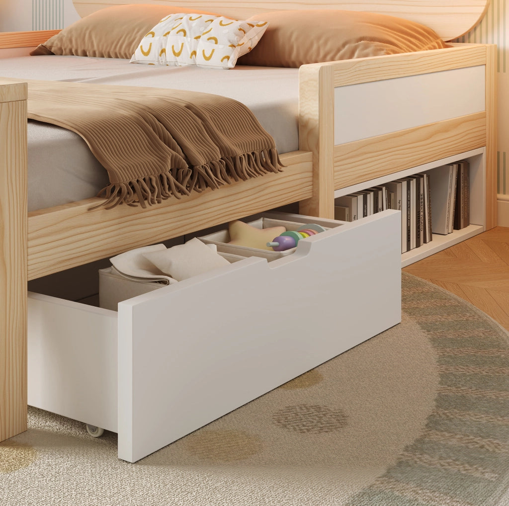 Letto per bambini 90x200 cm con testiera gatto LED e cassetto contenitore