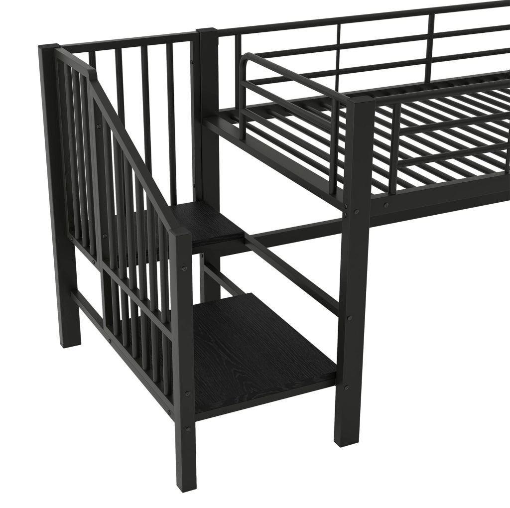 Letto a soppalco semi alto 90x200 cm con scala contenitore nero