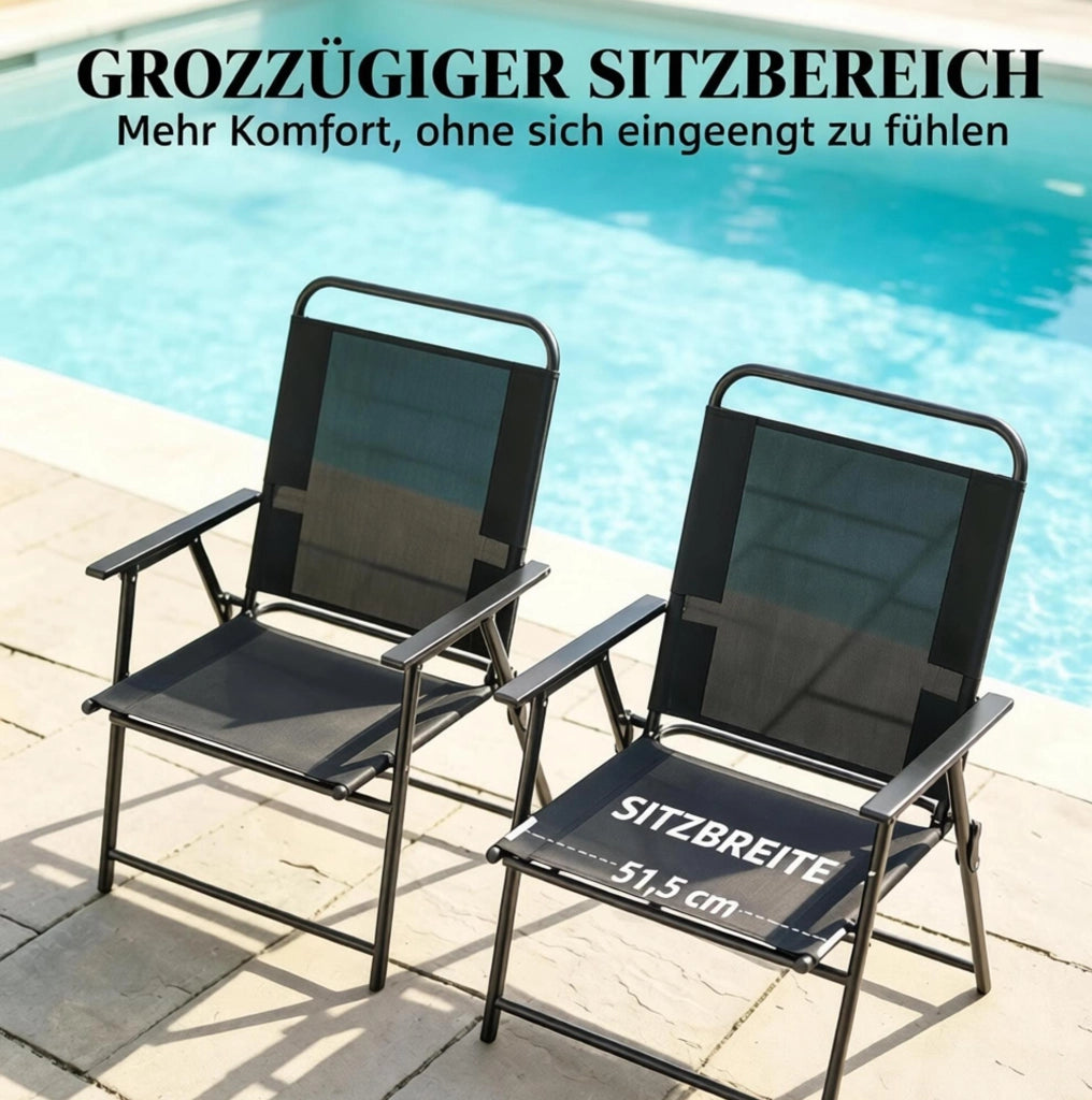 Set di 4 Sedie Pieghevoli da Giardino con Schienale Alto e Braccioli, Telaio in Acciaio Nero, 65x60x94 cm