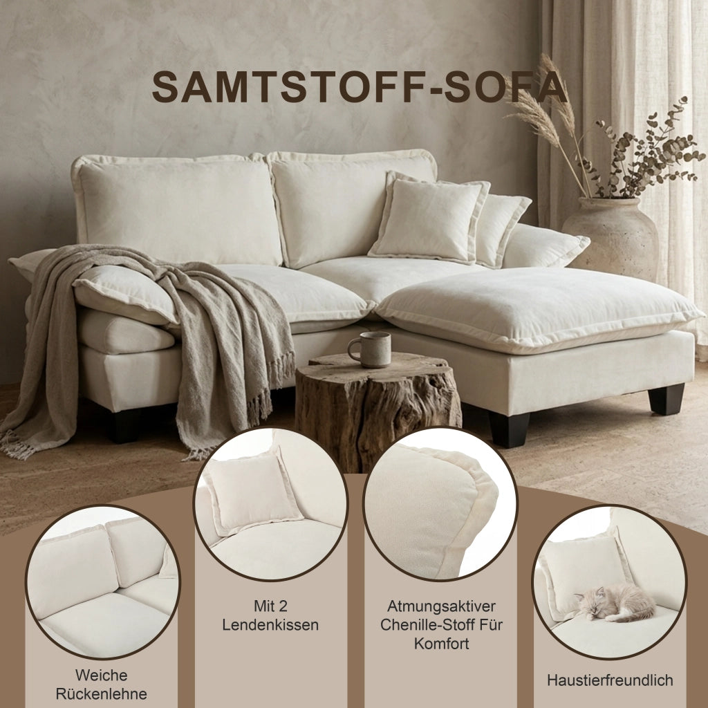 Divano modulare 2 posti - con braccioli curvi e seduta imbottita - in chenille beige