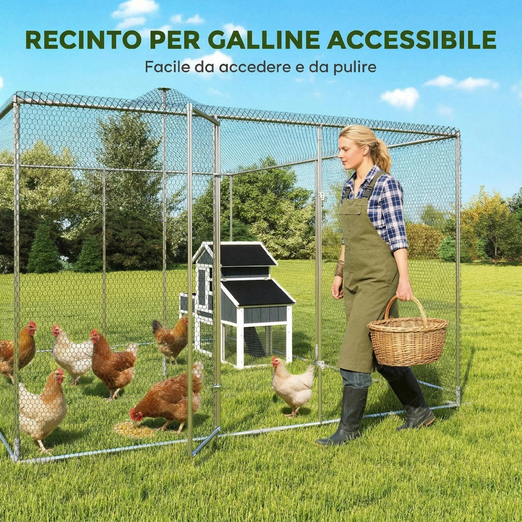 Pollaio Esterno in Acciaio Zincato con Porta e Doppi Serratura ¨C Zephmum ¨C Argento 4x3x2 m