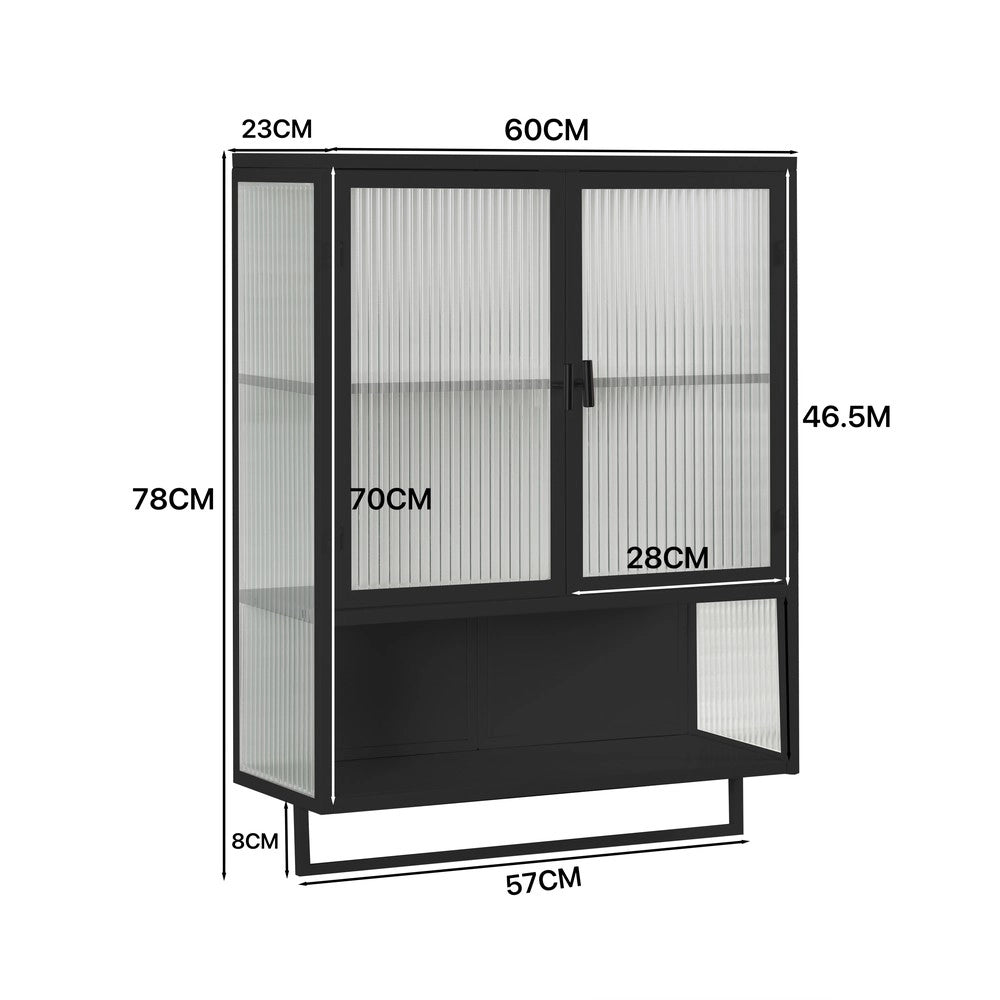 Mobiletto Bagno con Ante in Vetro e Portasalviette ¨C MINIMAL ¨C Nero, 60 cm