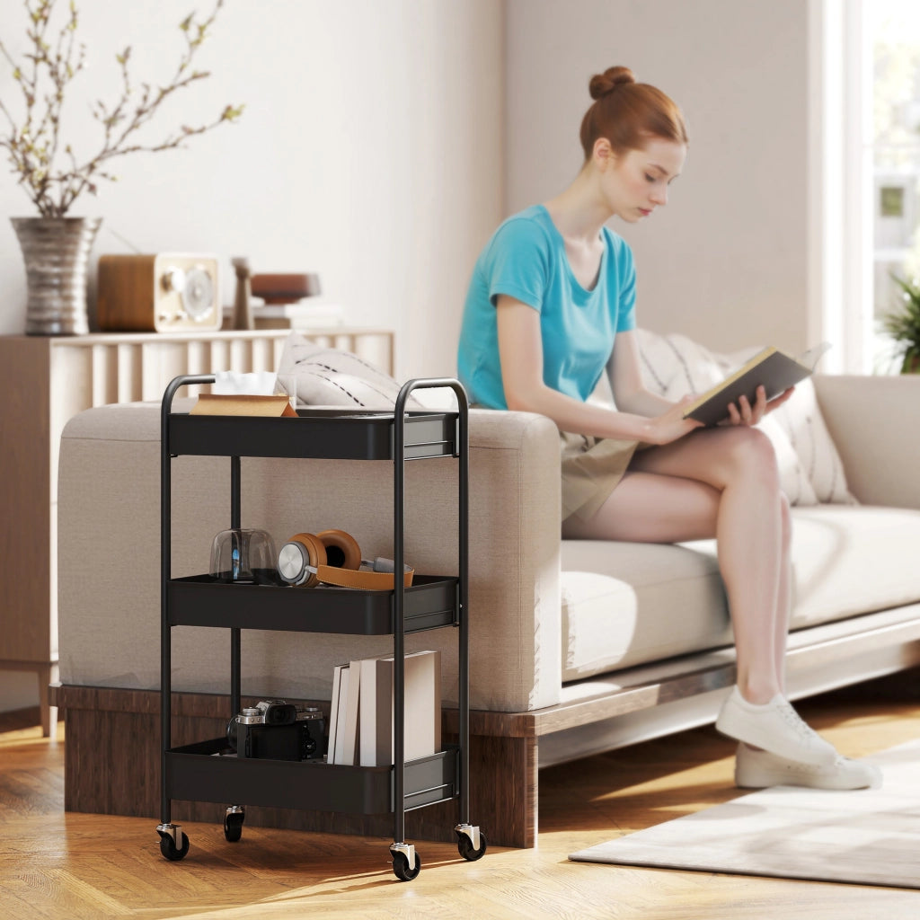 Carrello Cucina 3 Ripiani con Ruote ¨C Xylo ¨C 45x30,6x79 cm Nero