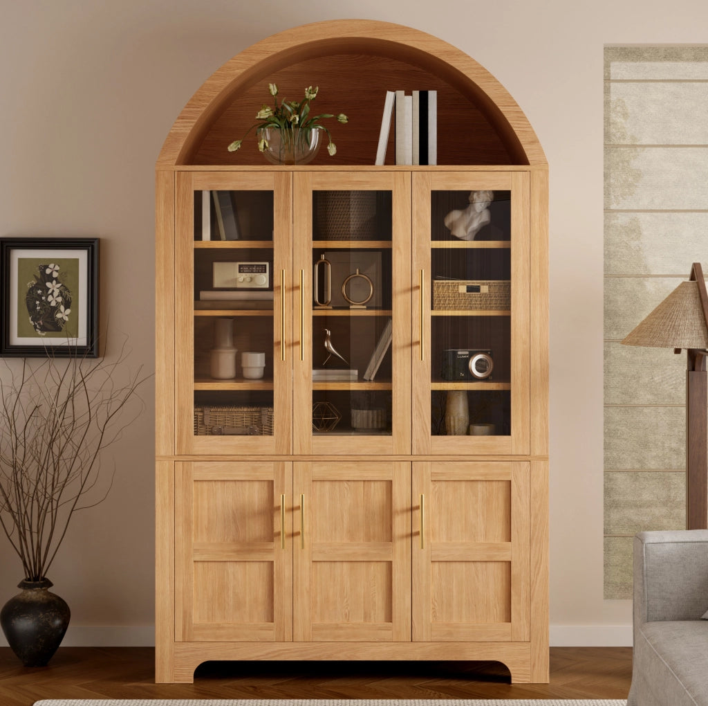 Credenza verticale 110x40x185 cm in MDF e truciolare naturale con vetrina