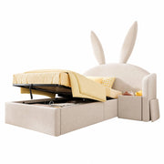 Letto per bambini 90 × 190 cm con contenitore idraulico e comodino; senza materasso; in velluto beige