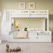 Letto a castello 90 × 200 cm e 140 × 200 cm con letto estraibile; scala contenitore e USB; in legno bianco