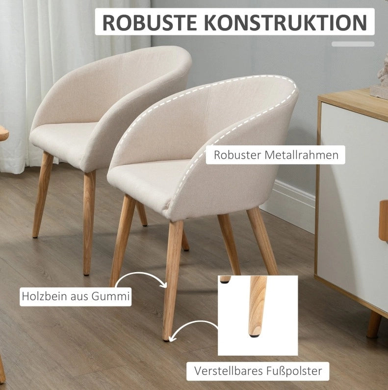 Set di 2 sedie imbottite beige con gambe in legno
