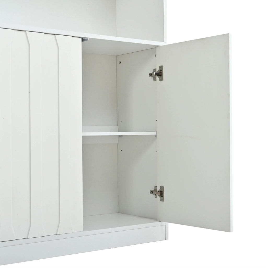 Vetrina alta ULEVR 80x35x200 cm con 4 ante, vetro temperato, LED Bluetooth e ripiani regolabili, bianca