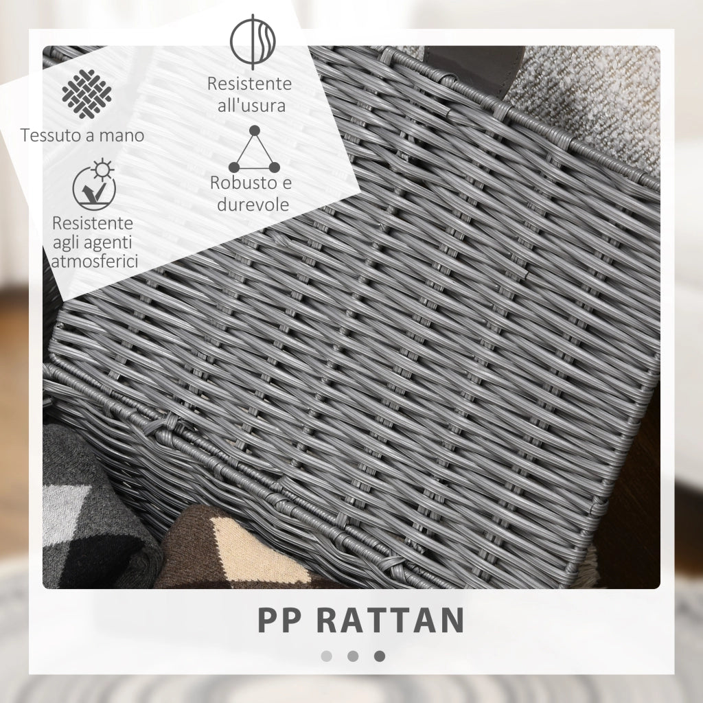 Set 3 Cesti in Vimini PP con Coperchio ¨C Zephmum ¨C Grigio, Diverse Dimensioni