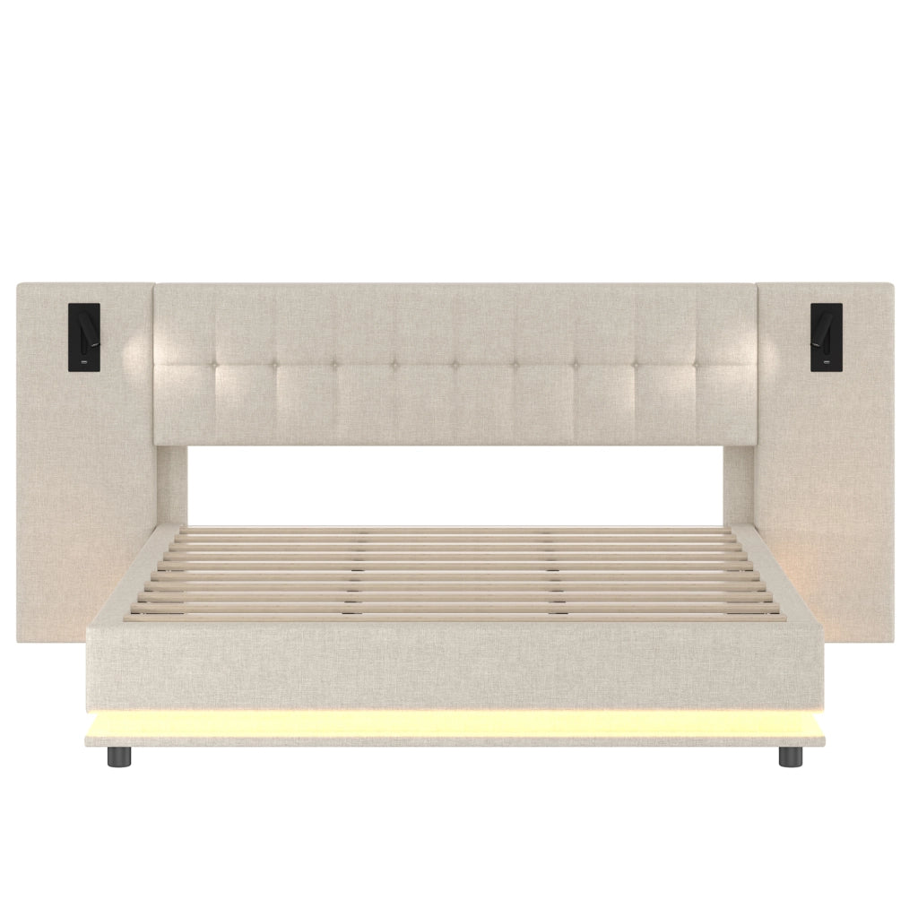 Letto matrimoniale 180x200 cm con LED, spot e USB