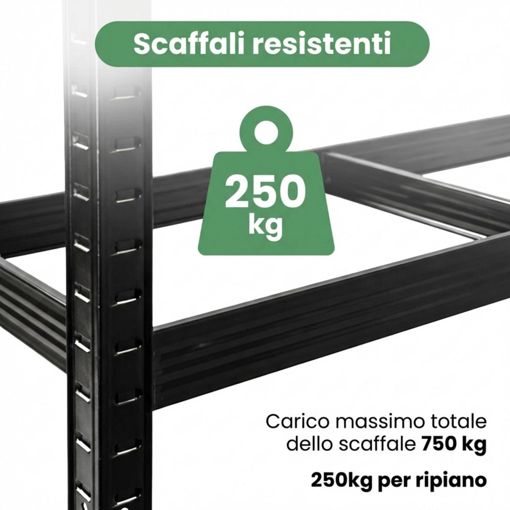 Scaffale portagomme da garage in metallo 3 ripiani Nero 120x40x180 cm