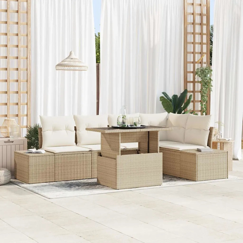 Set Divano da Giardino con cuscino 6 pcs Beige polyrattan