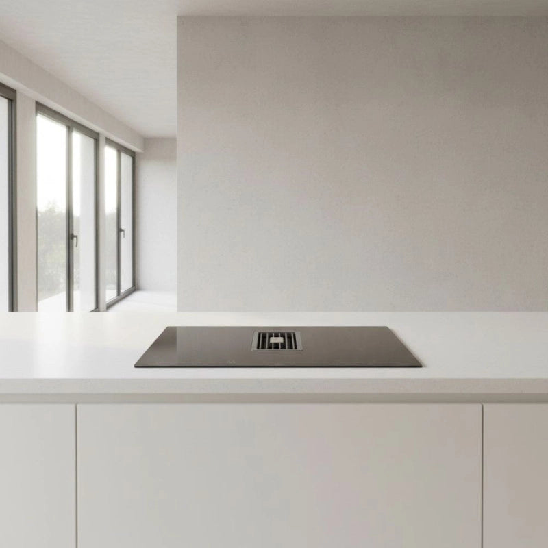 Piano cottura con cappa integrata Roblin by Faber Maestro BK Glass NG A830 nero classe A+++