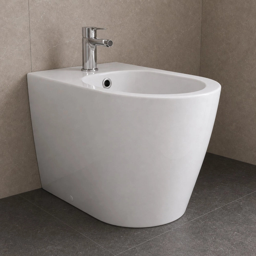 Bidet giunone ceramica bianca lucida a pavimento filo parete *** accessori senza fissaggi, confezione 1