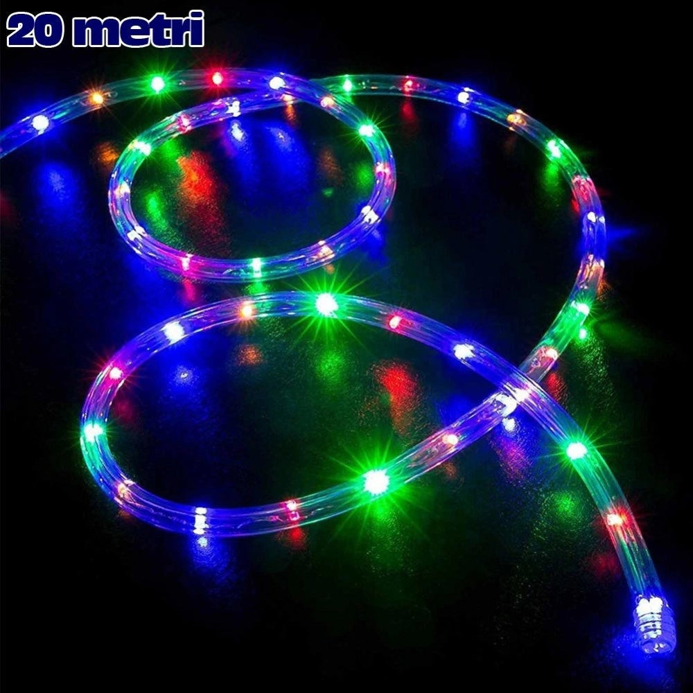 Trade Shop - Tubo Luminoso Natalizio 20 Metri Led Multicolor Controller 8 Funzioni X Esterno -