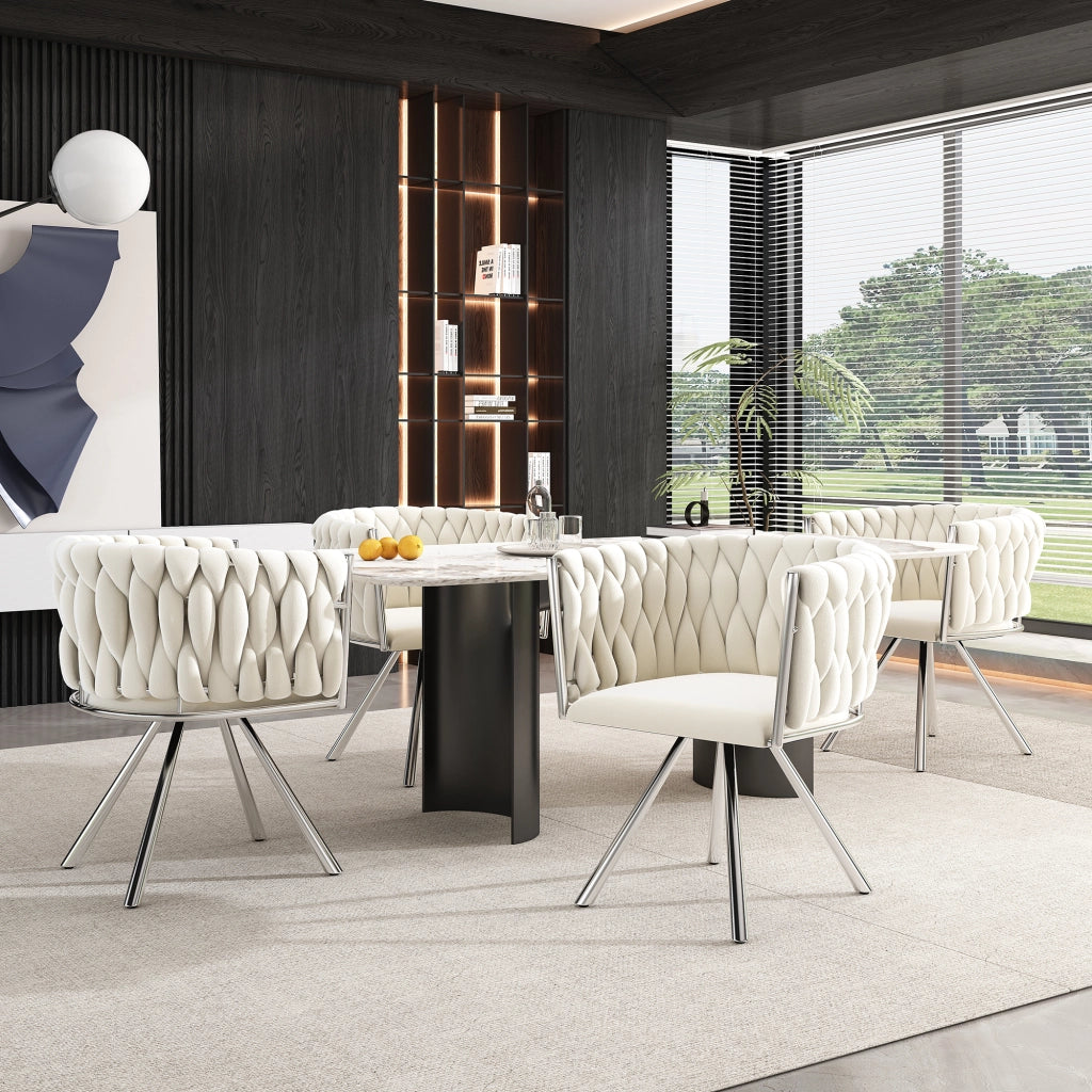 Sedia da Pranzo Girevole in Velluto ¨C Xylo ¨C Beige, Gambe in Metallo, Set 4 Pezzi