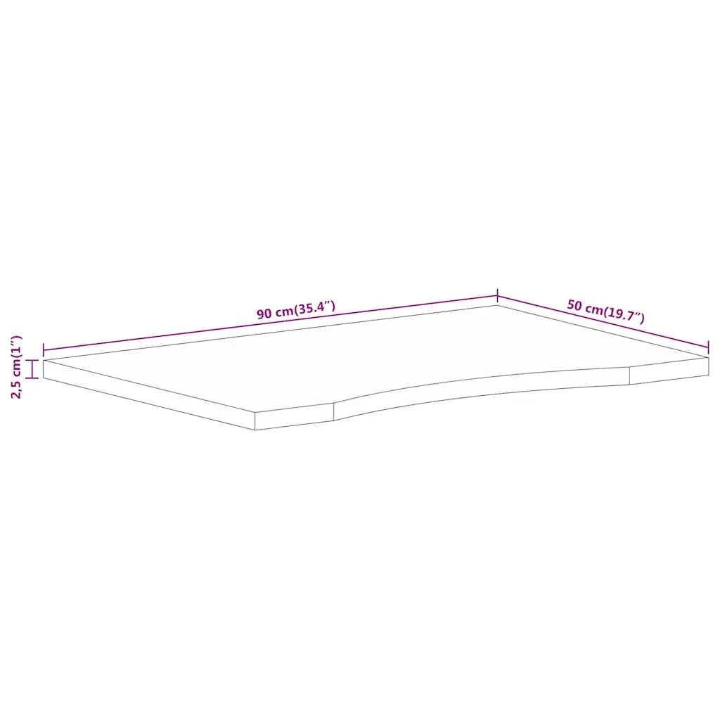 Piano Scrivania con Curva 90x50x2,5 cm Massello Grezzo di Mango 370178