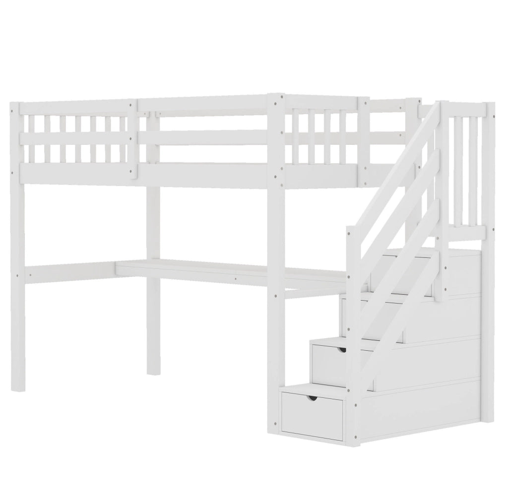Letto a soppalco 90x200 cm in legno e MDF bianco con scrivania per bambini
