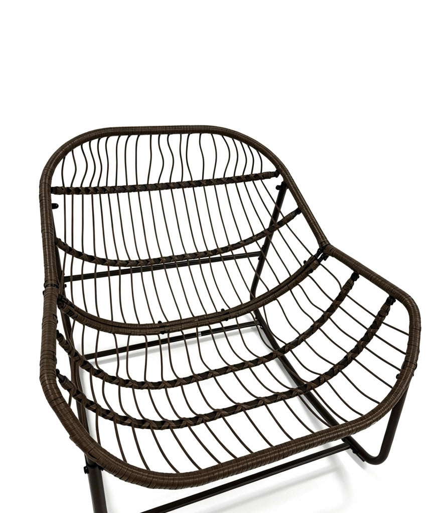 Sedia a Dondolo da Esterno in Rattan Sintetico con Cuscino Imbottito, Blu Navy, 78x106x90 cm