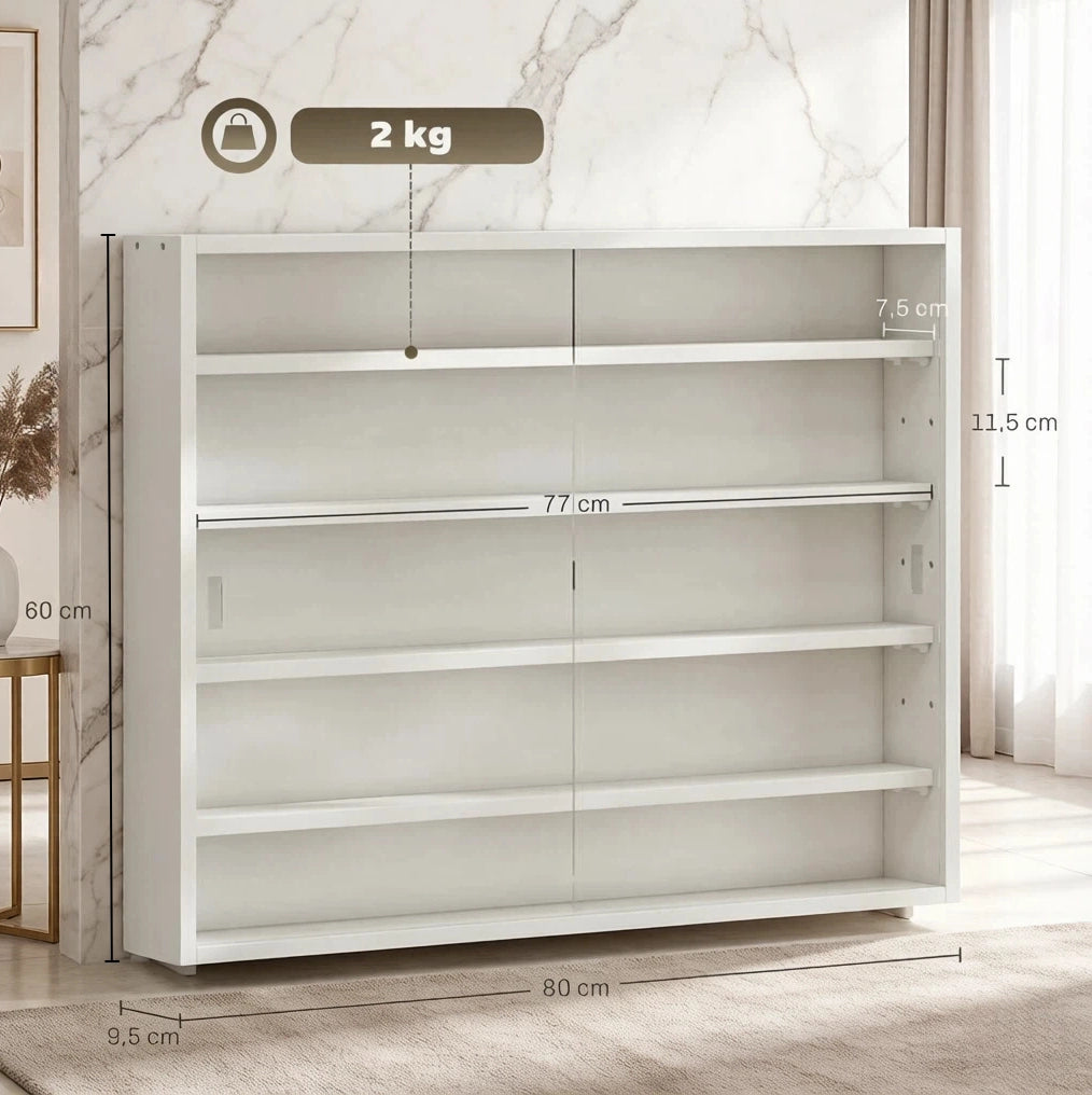 Vetrina da parete ULEVR 80x9,5x60 cm con 2 ante in vetro e 4 ripiani regolabili, bianca