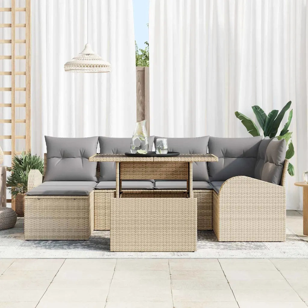 Set Divano da Giardino 7 pcs Beige Poly Rattan