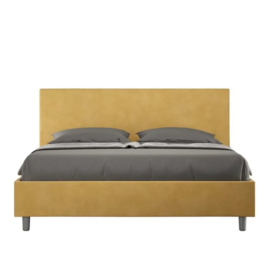 Letto matrimoniale con rete imbottito 160x210 microfibra ocra Adele