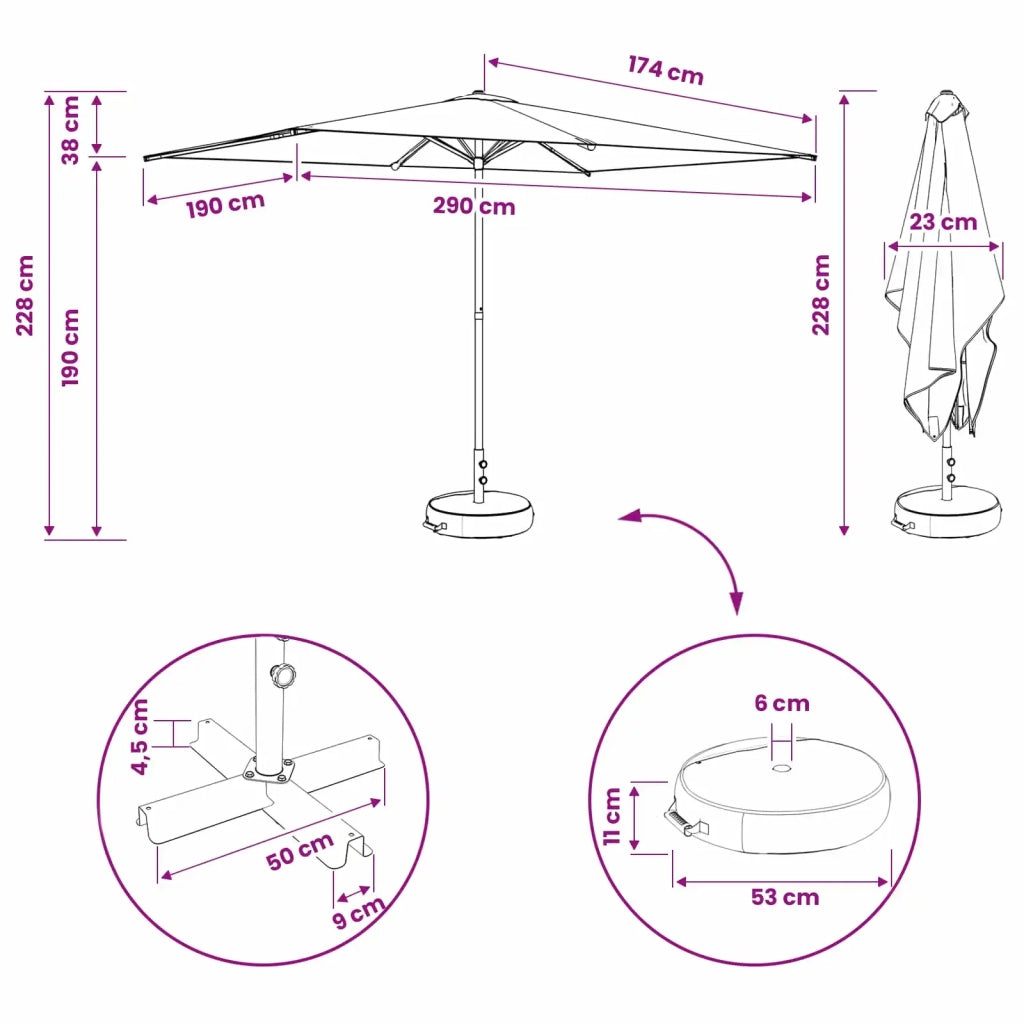Ombrellone da giardino-Parasole da Giardino con Base 200 x 300 cm Poliestere 876970