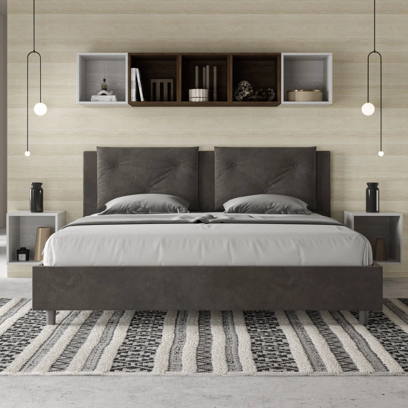 Letto imbottito Matrimoniale 170x190 cm Appia - Contenitore,Microfibra,Grigio
