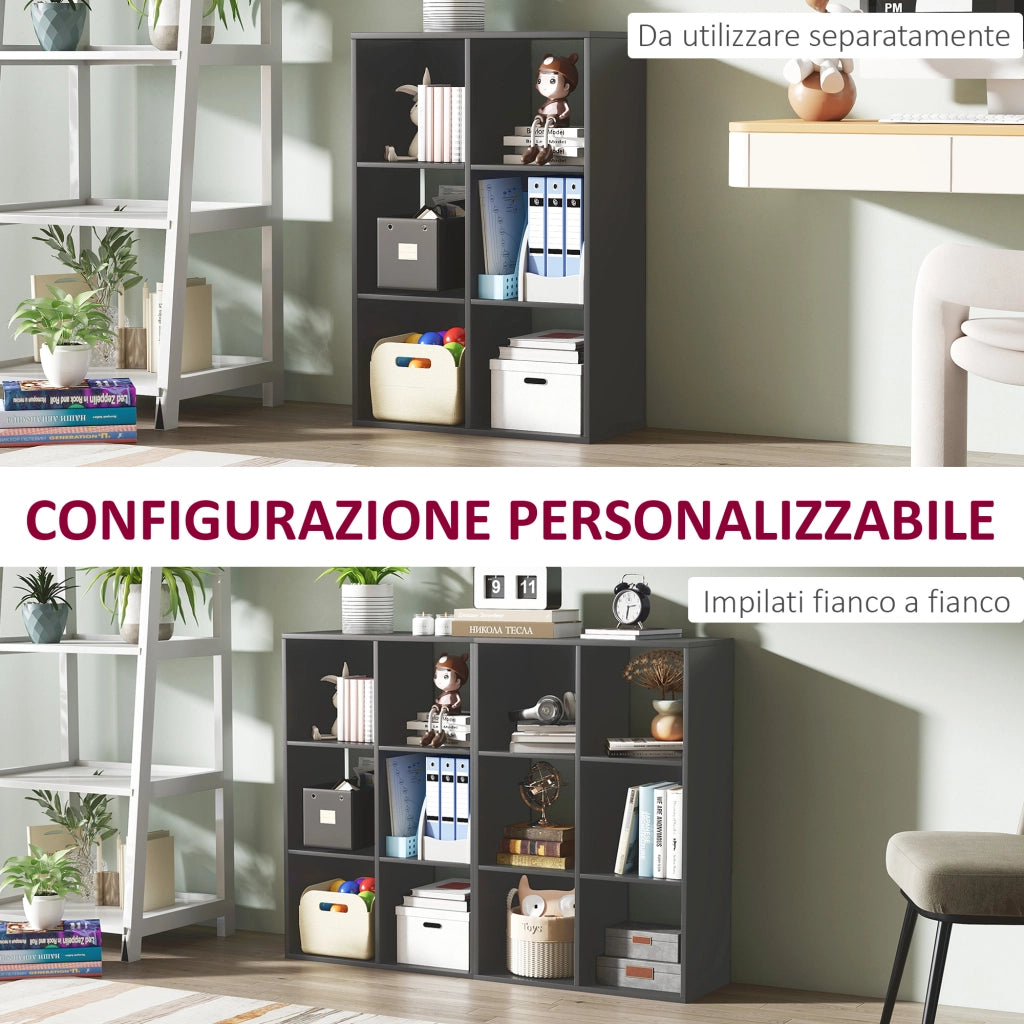 Libreria Cubi Scaffale 6 Ripiani ¨C Minimal ¨C Legno Nero 61.5x29.5x91.5 cm