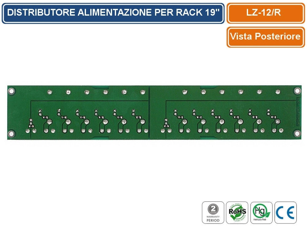 DISTRIBUTORE DI ALIMENTAZIONE 12/24V 16 USCITE 1A SCHEDA PCB MONTAGGIO RACK 19"