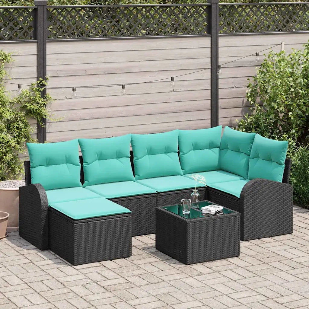 Set di divani con cuscino 7 pcs Nero e Turchese polyrattan 3354795